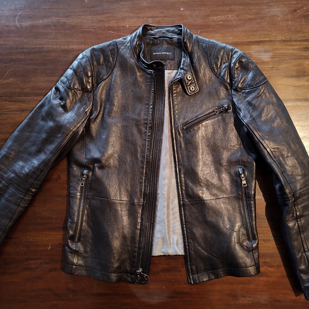 Men's Black Leather Jacket Small
